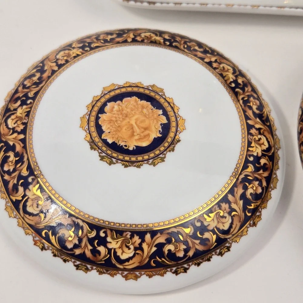 Vintage T Limoges France Bacchus Porcelain Vanity Set Tray Trinket Box